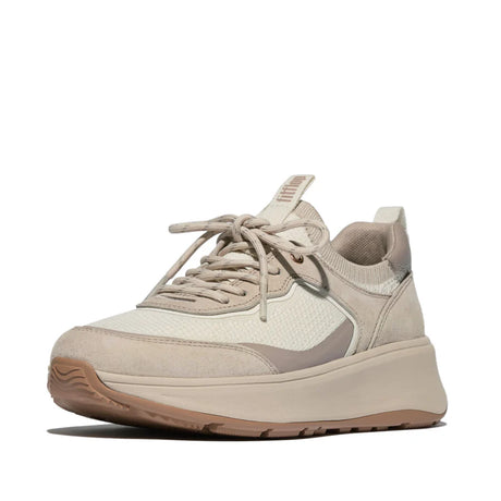 Fitflop F-mode Suede/knit Flatform Stone/cream Trainer