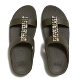 Fitflop Fino Pearls & Crystals H-Bar Sandal - Deep Olive