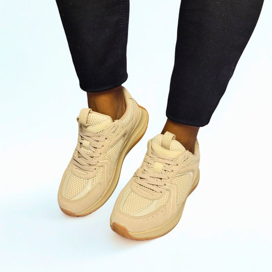 FitFlop Flow beige suede and mesh flatform trainers with Microwobbleboard cushioning and triple-density sole 1