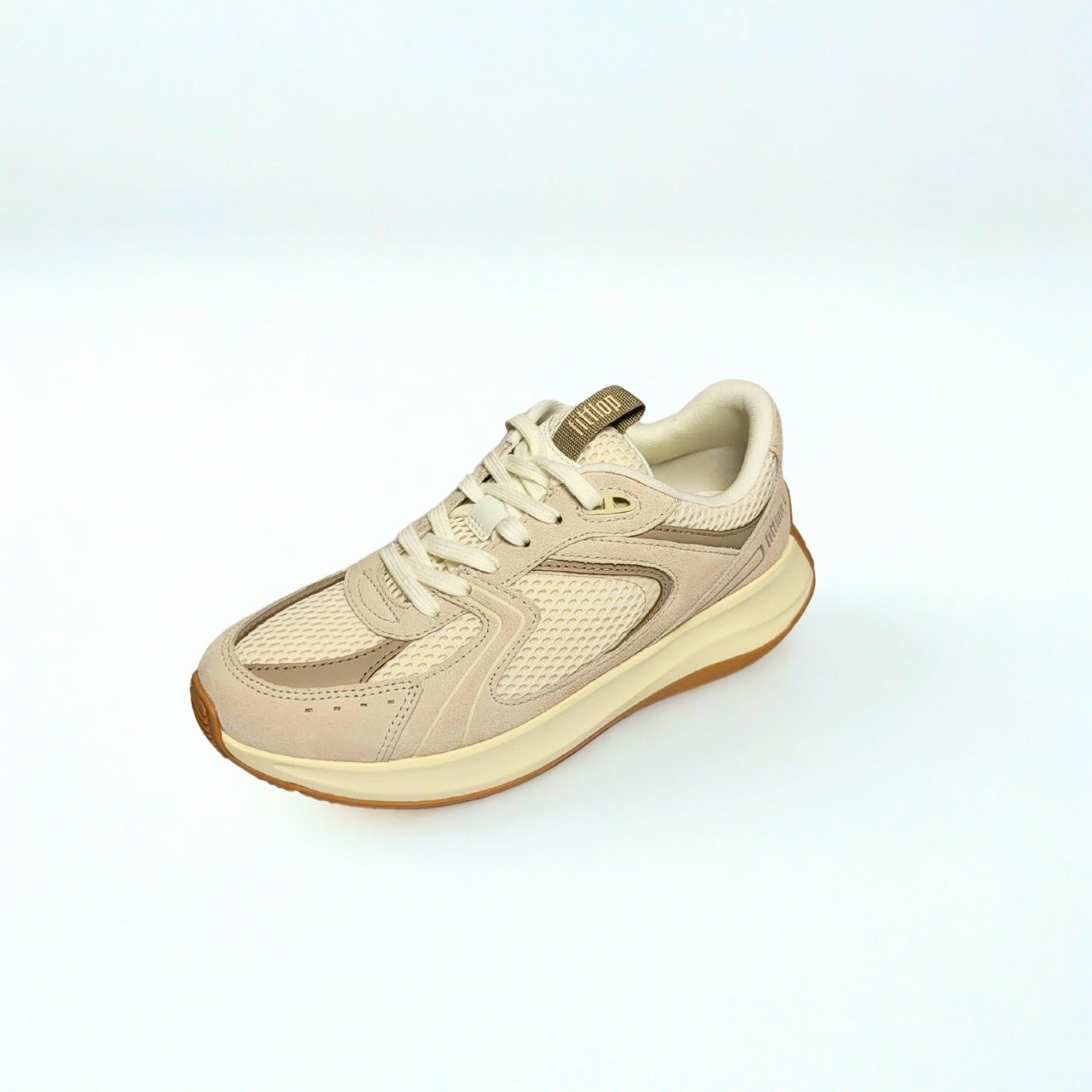 FitFlop Flow white suede and mesh flatform trainers with Microwobbleboard sole and triple-density cushioning 2