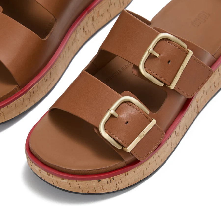 Fitflop Tan Gen-ff Max Buckle Leather/cork Slides – detail shot