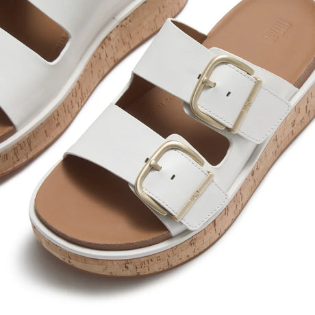 Fitflop White Gen-ff Max Buckle Leather/cork Slides – detail shot