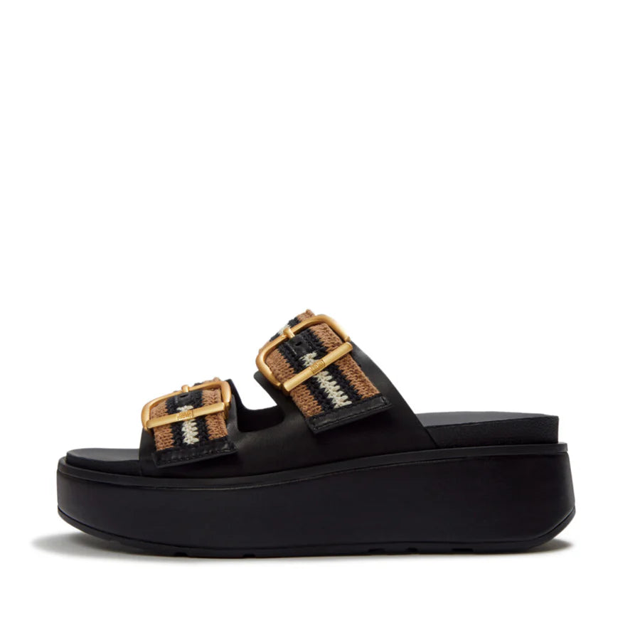 Fitflop GEN-FF Max Buckle Stripe-Webbing Two-Bar Slides - Black/Mix