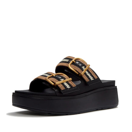 Fitflop GEN-FF Max Buckle Stripe-Webbing Two-Bar Slides - Black/Mix
