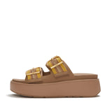 Fitflop GEN-FF Max Buckle Stripe-Webbing Two-Bar Slides - Turmeric/Tan