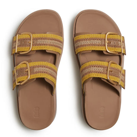Fitflop GEN-FF Max Buckle Stripe-Webbing Two-Bar Slides - Turmeric/Tan