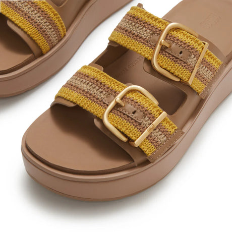 Fitflop GEN-FF Max Buckle Stripe-Webbing Two-Bar Slides - Turmeric/Tan