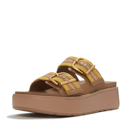 Fitflop GEN-FF Max Buckle Stripe-Webbing Two-Bar Slides - Turmeric/Tan