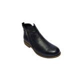  GIA black leather ankle boot with dual side zips and low stacked heel. 2
