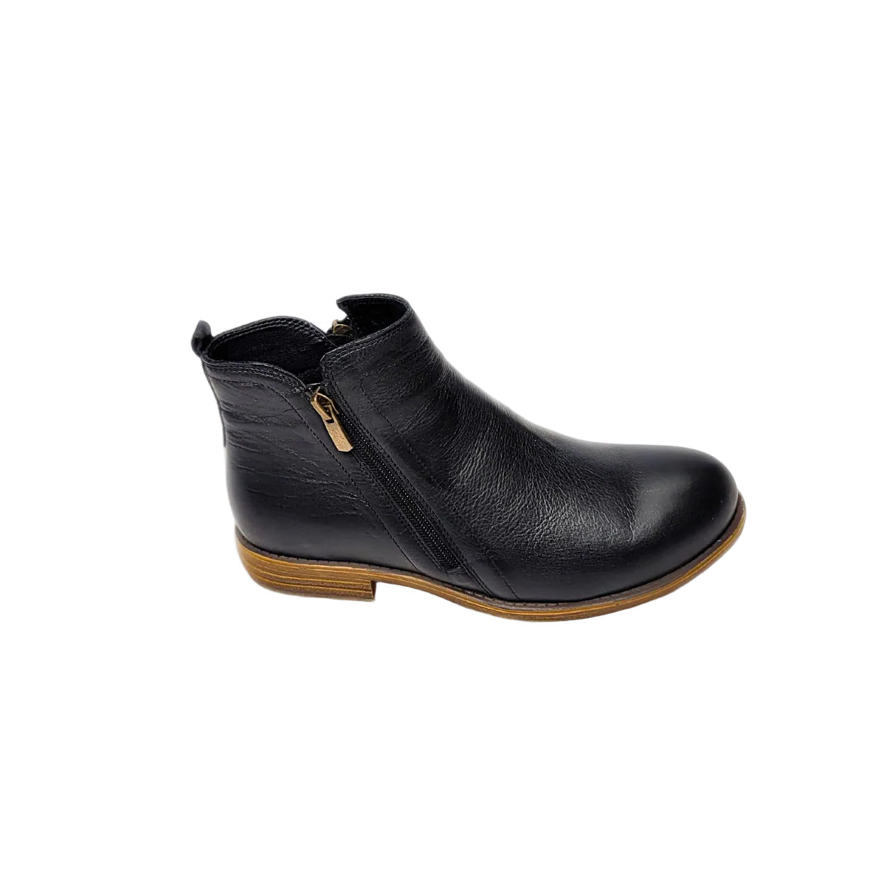  GIA black leather ankle boot with dual side zips and low stacked heel. 3
