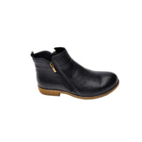  GIA black leather ankle boot with dual side zips and low stacked heel. 3