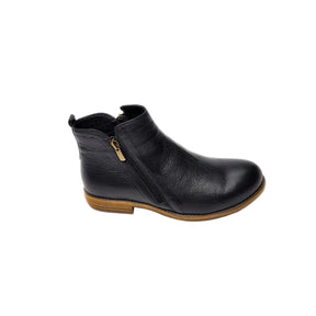  GIA black leather ankle boot with dual side zips and low stacked heel. 3