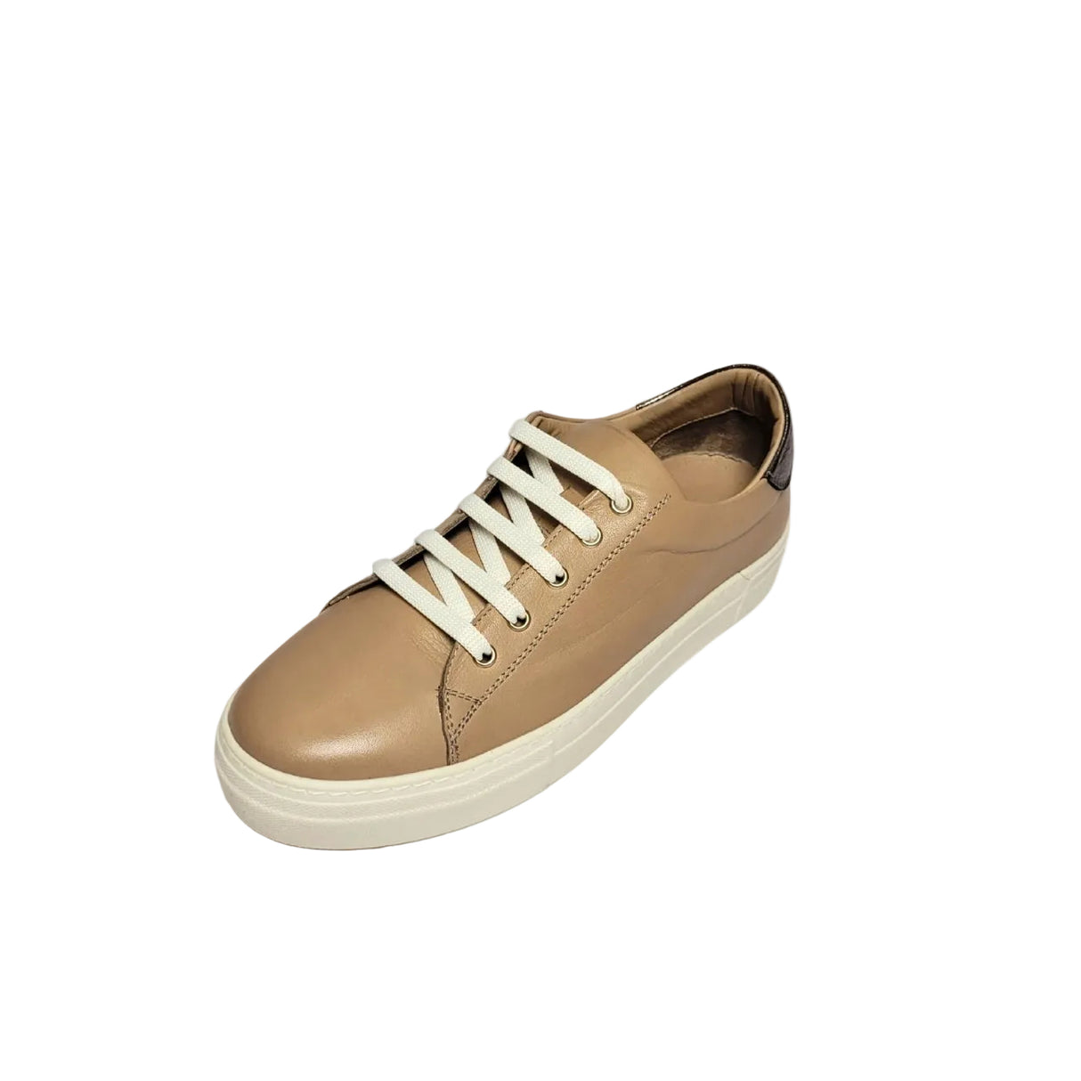  GIA brown leather platform sneaker with pewter heel accent and white sole. 2