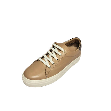  GIA brown leather platform sneaker with pewter heel accent and white sole. 2
