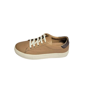 GIA brown leather platform sneaker with pewter heel accent and white sole. 3