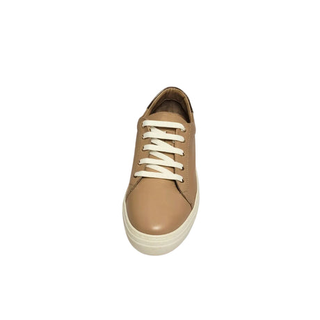  GIA brown leather platform sneaker with pewter heel accent and white sole. 4