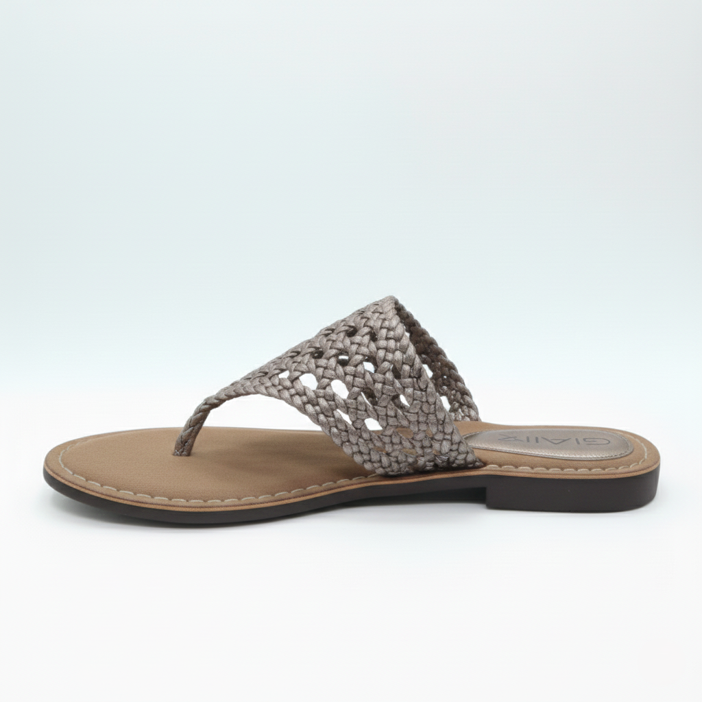 Gia pewter LEATHER WEAVE toe post slip in