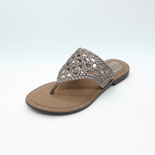 Gia pewter LEATHER WEAVE toe post slip in