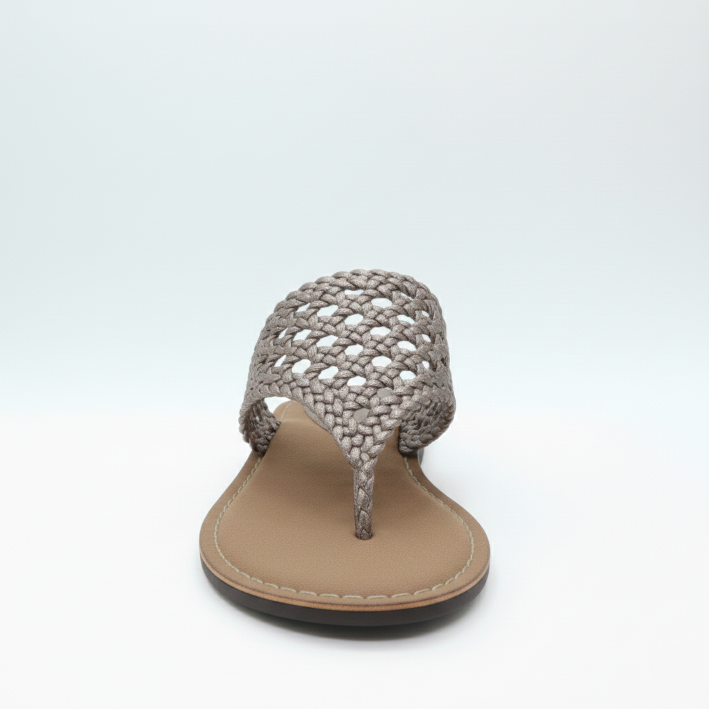 Gia pewter LEATHER WEAVE toe post slip in