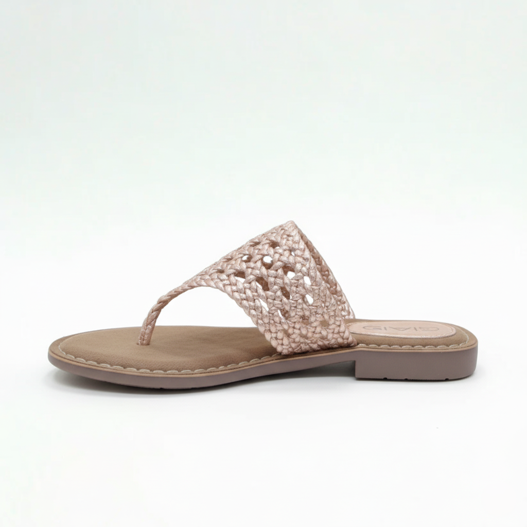 Gia rosegold LEATHER WEAVE toe post slip in