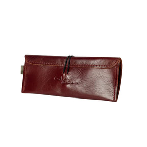 Gia Leather Maroon Sunglass Case, crafted from genuine leather. Sleek and protective design with a soft lining to prevent scratches. Fits most standard-sized sunglasses. Made in South Africa.