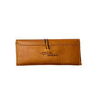 Gia toffee leather sunglass case with snap closure and soft lining for scratch protection. 1