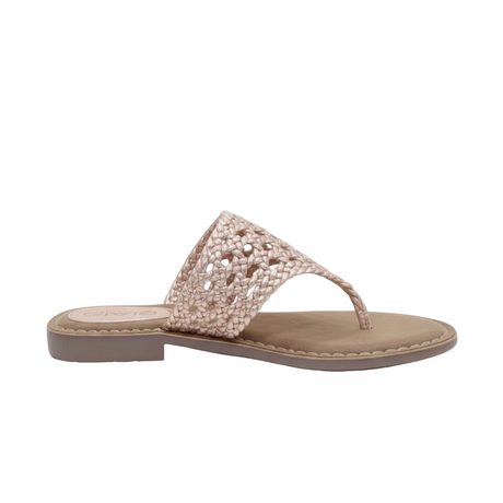 Gia Rosegold Leather Weave Toe Post Slip In – side view