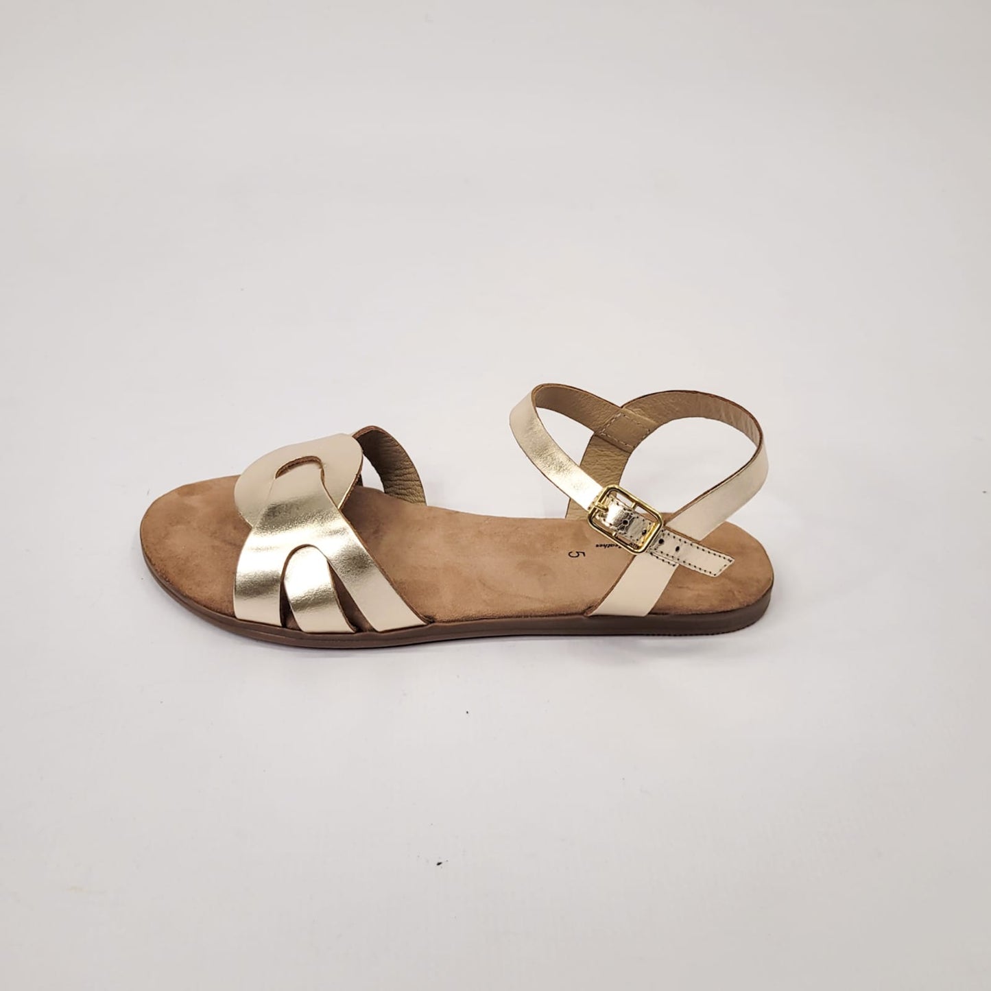 Gia gold leather strappy sandal with adjustable ankle strap, crafted in India, perfect for stylish and comfortable summer wear. 3