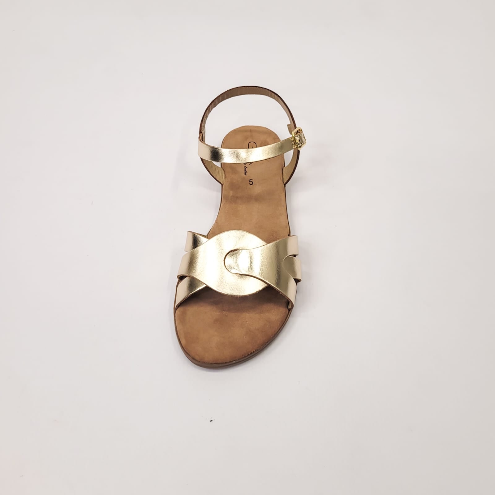 Gia gold leather strappy sandal with adjustable ankle strap, crafted in India, perfect for stylish and comfortable summer wear. 4