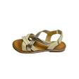 Gia off-white and gold leather criss cross slingback sandals with cushioned insole, adjustable strap, and flexible sole – elegant women’s summer footwear for comfort and style.