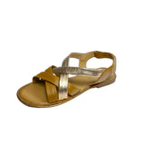 Gia rose gold and tan leather criss cross slingback sandals with cushioned insole, adjustable strap, and flexible sole – chic women’s summer sandals for comfort and style.