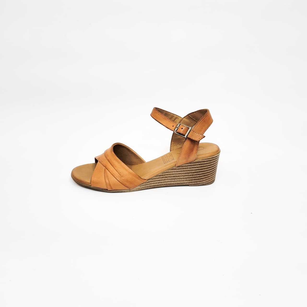 Gia Tan leather sandal with 5.5cm wedge heel, adjustable buckle ankle strap, crafted in Turkey, perfect for stylish and comfortable wear. 3