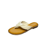 Gia white leather knot sandals with cushioned insole, slip-on design, and knotted strap detail – chic women’s summer footwear for casual wear, holidays, and resort style.