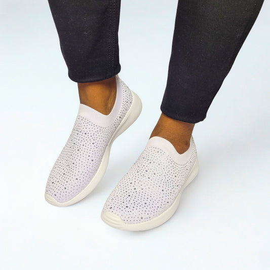  Holster Fireflyer white slip-on sneakers with 3100 jewels, recycled ocean plastic upper, and EVA foam outsole 1