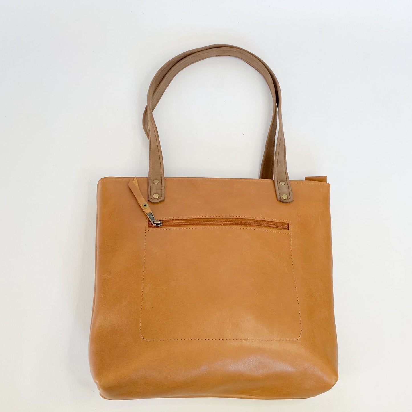 Gia leather tan tote with front pocket