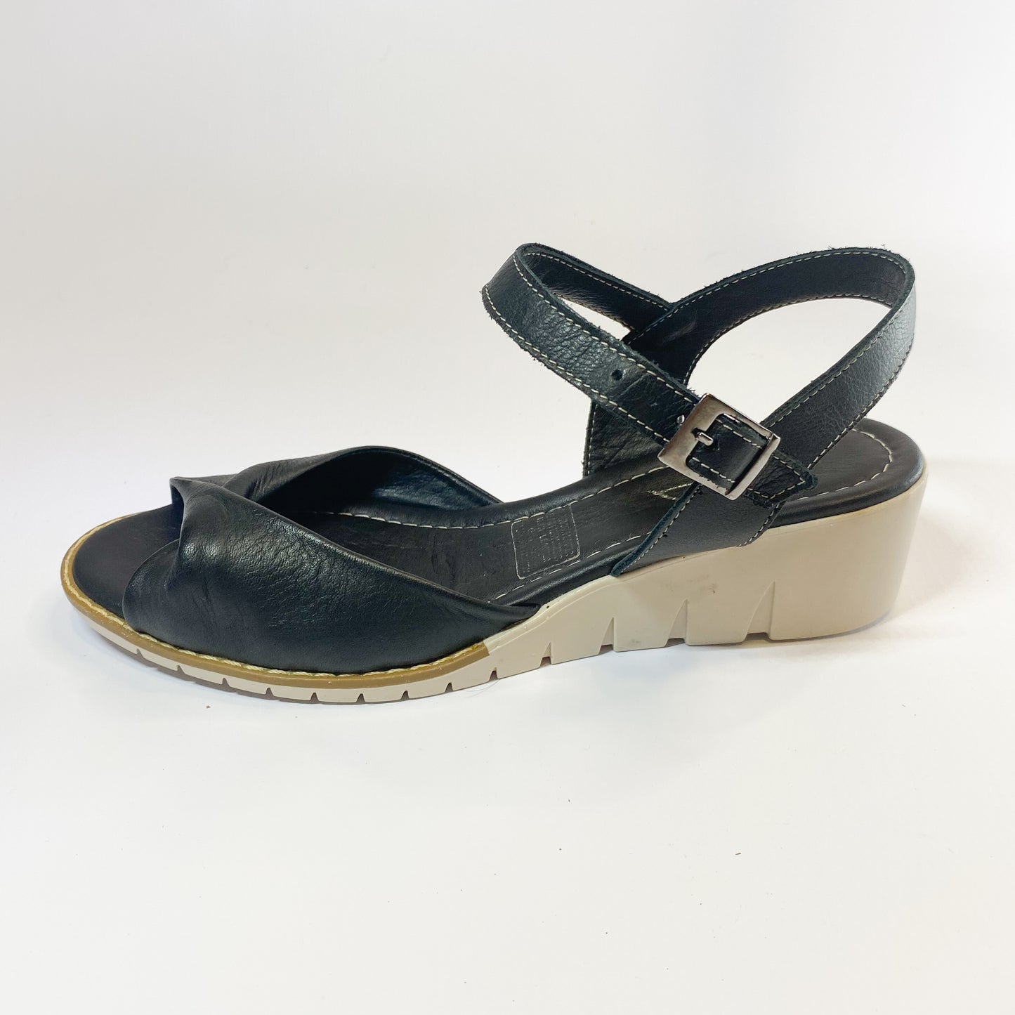 Gia black leather wedge sandal