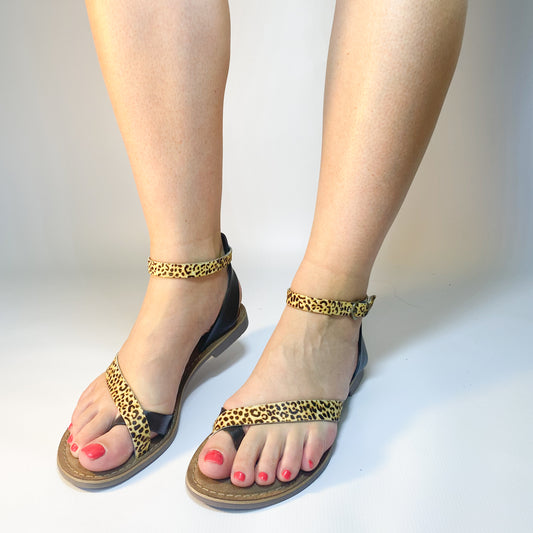 Gia leather leopard toe-post sandal
