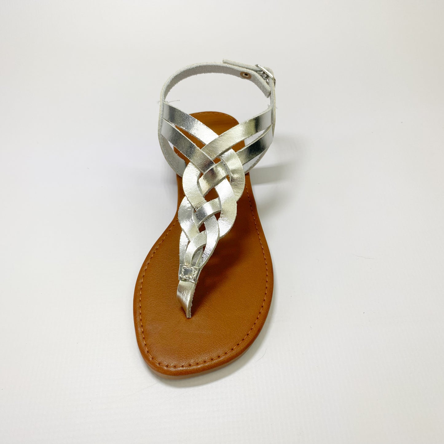 Andreoli leather silver toe  thong sandal