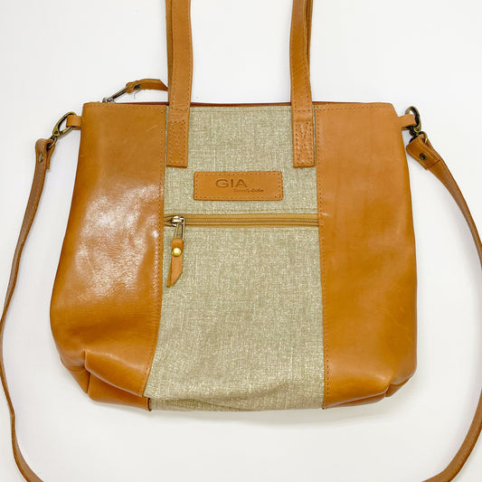 GIa leather and canvas tan tote bag
