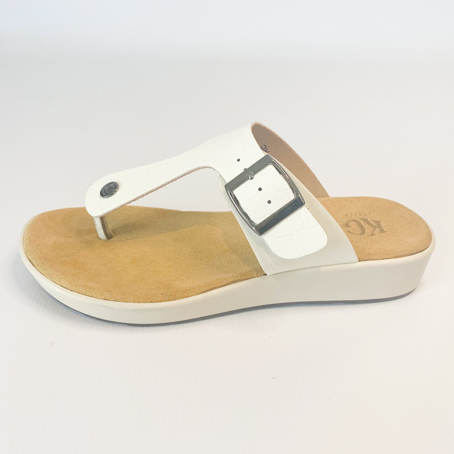KG white buckle thong sandal – Queue Shoes
