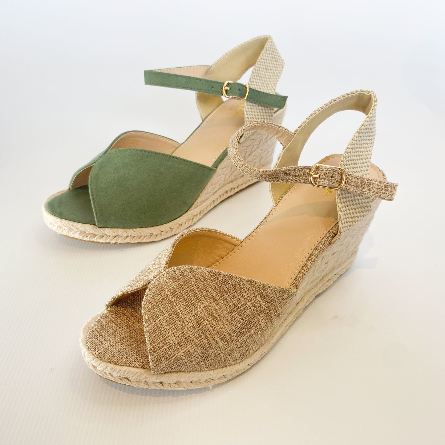 KG natural canvas ankle strap wedge