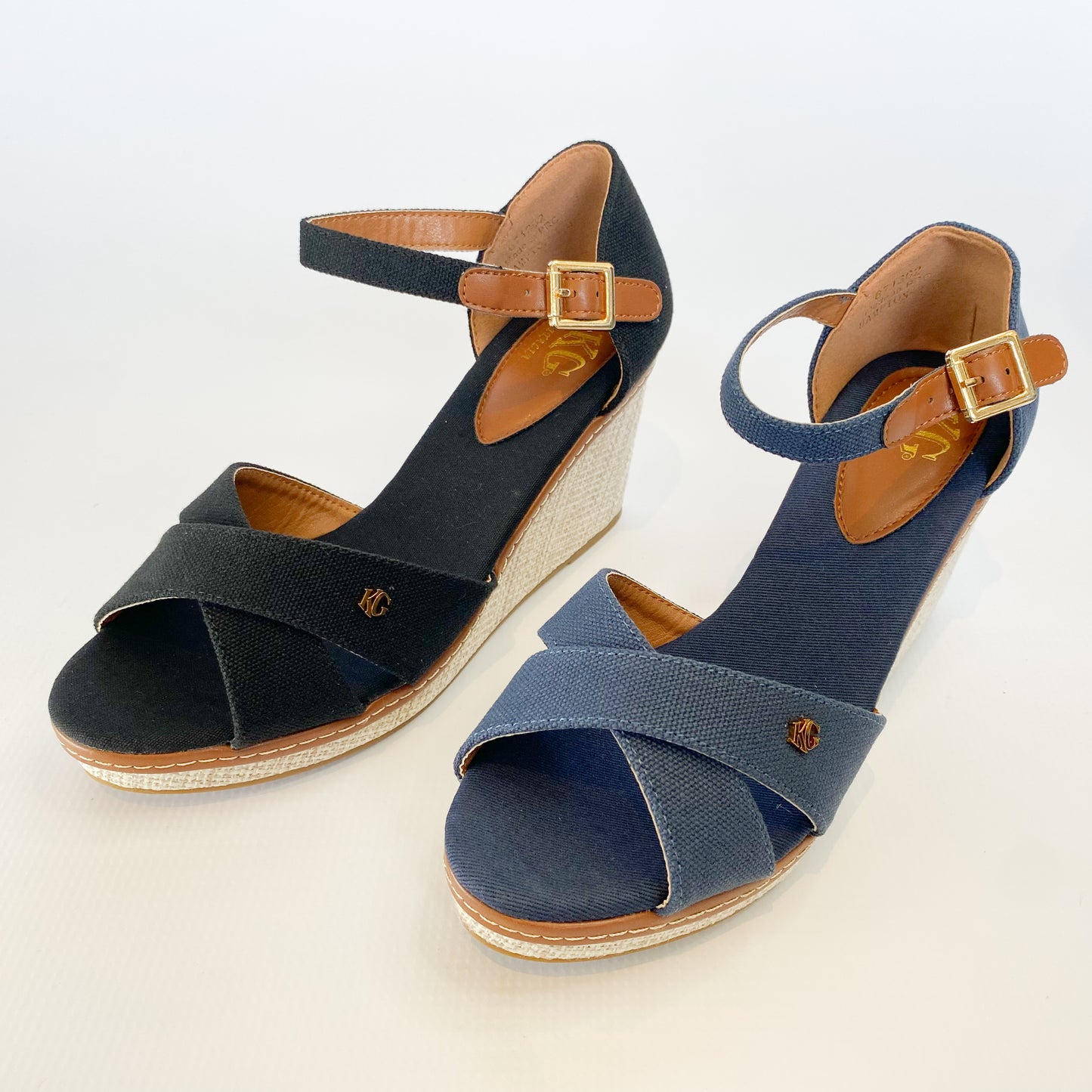 KG navy crossover strap canvas wedge