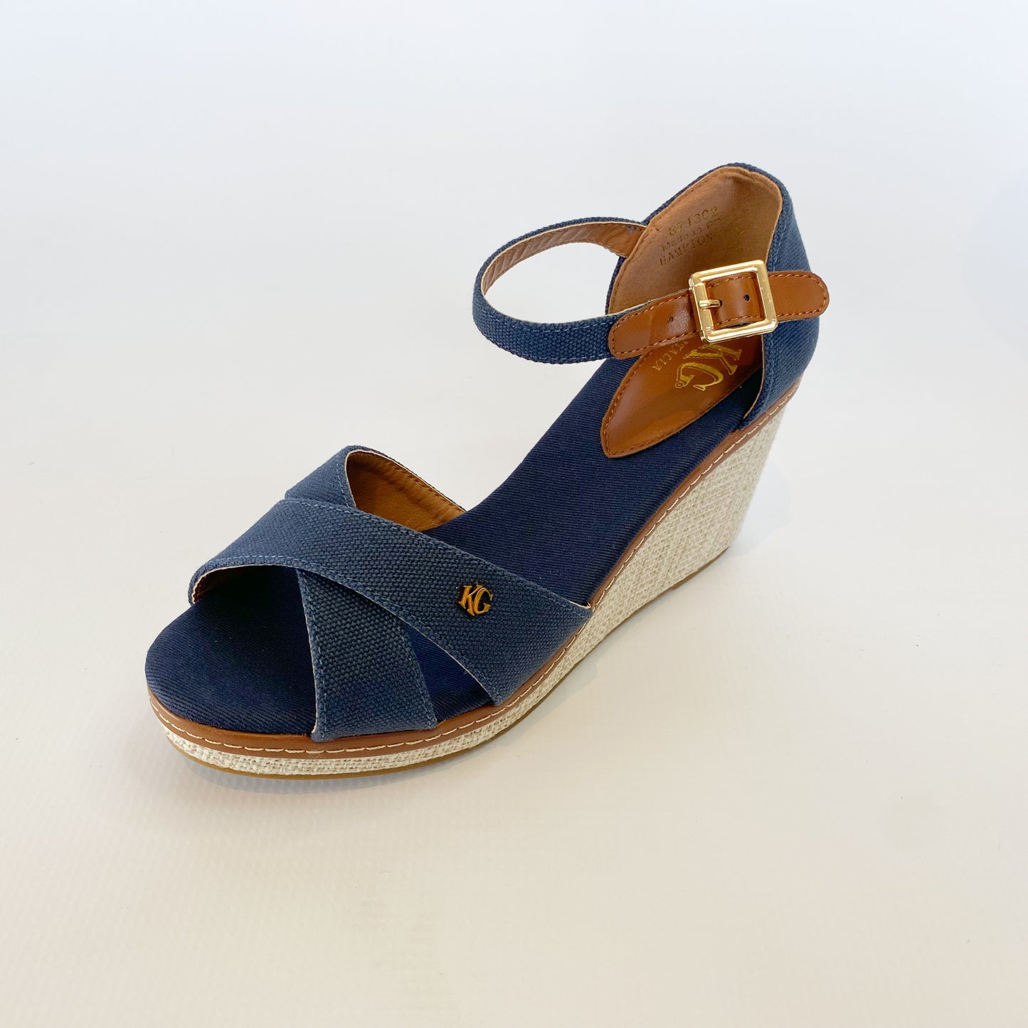 KG navy crossover strap canvas wedge