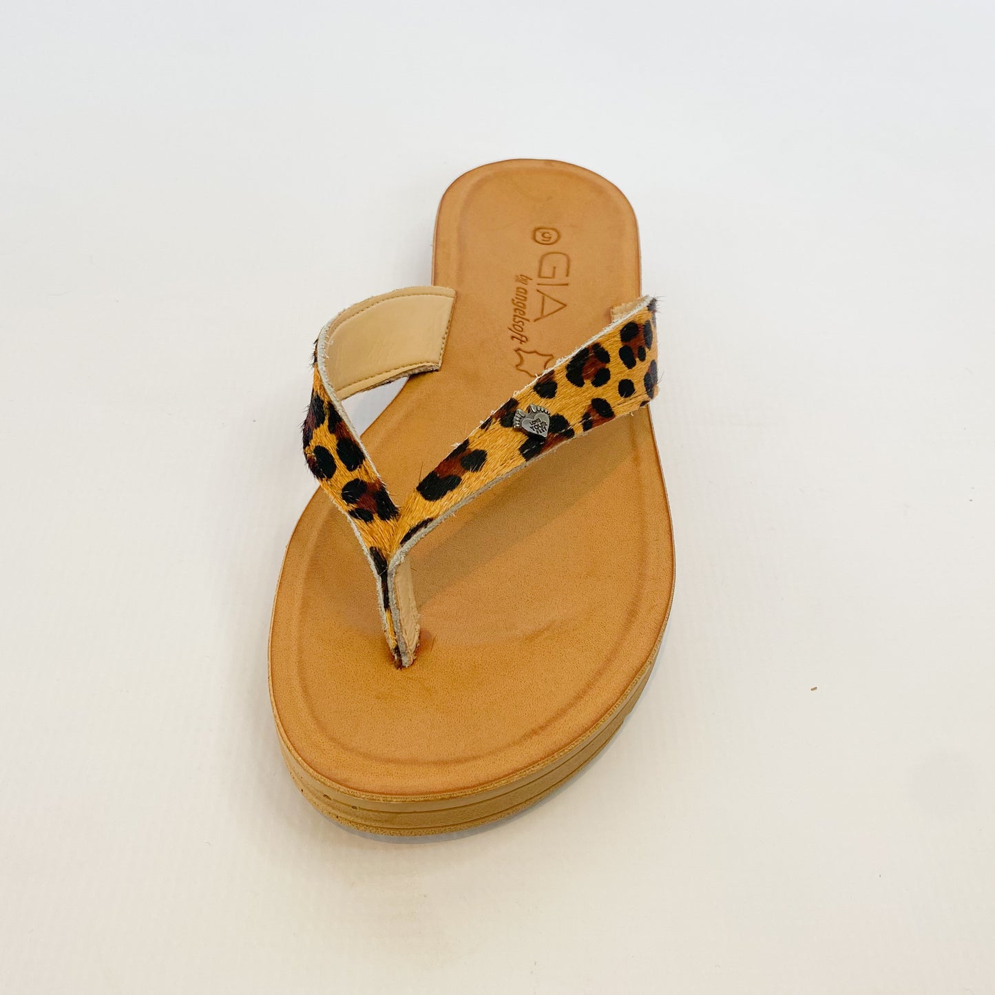 Gia leather cheetah thong sandal