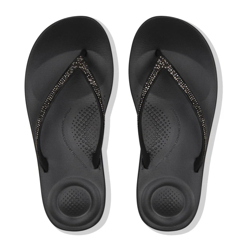 Fitflop Iqushion Sparkle Ergonomic Flip-flops - Black