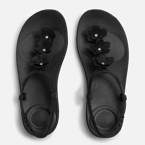 Fitflop IQUSHION Splash Flower T-Bar Sandals - Black