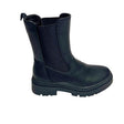 Jumbo 3/4 Black Chelsea Boot – premium synthetic leather upper in deep black. Features a chunky lug sole for added height and durability, with a rounded toe for a classic look. Elastic side panels allow for an easy slip-on fit, making it perfect for casual wear, rugged street style, and all-season versatility. 3