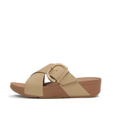 Fitflop Lulu Resin-Buckle Leather Cross Slides - Cappuccino