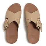 Fitflop Lulu Resin-Buckle Leather Cross Slides - Cappuccino