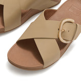 Fitflop Lulu Resin-Buckle Leather Cross Slides - Cappuccino